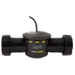 Black Jandy TruClear pool chlorinator cell by Grey Shark Pool Services in Oak Island, NC, with pipe connections and top cable.