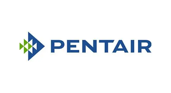 Pentair logo with blue geometric arrow, green accents, and bold blue letters, as seen at Grey Shark Pool Services in Oak Island, NC.