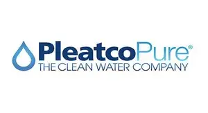 Logo for PleatcoPure with blue water droplet, blue-gray text, and Grey Shark Pool Services, Oak Island, NC on a white background.