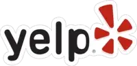 Yelp logo for Grey Shark Pool Services in Oak Island, NC: “yelp” in black lowercase with a red burst star to the right.