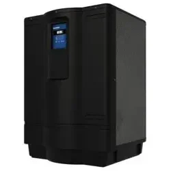 A large black UPS unit with a blue digital display, photographed for Grey Shark Pool Services in Oak Island, NC, on white background.